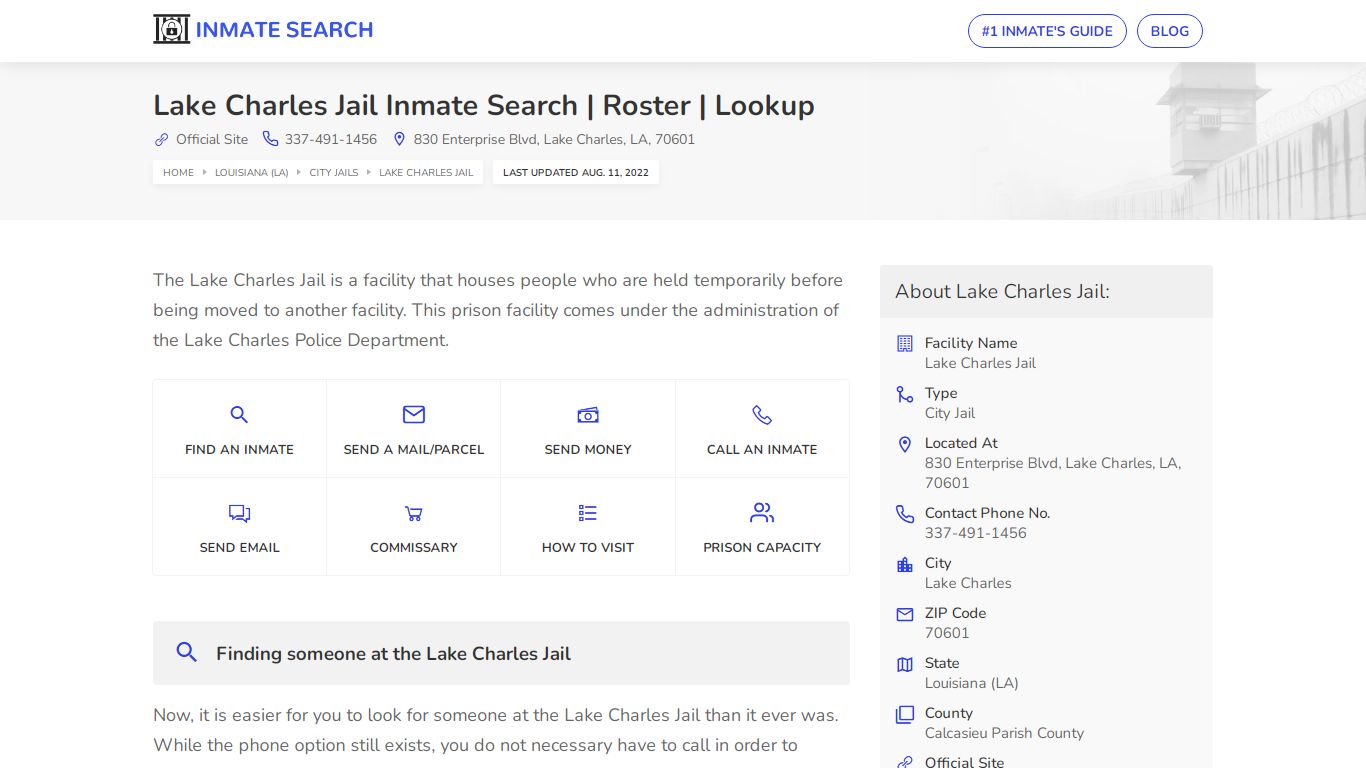 Lake Charles Jail Inmate Search | Roster | Lookup